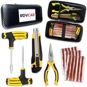 RDVCAR Kit di riparazione pneumatici tubeless, strumento completo per le forature in caso di emergenza, auto, quad, moto, trattori tosa...
