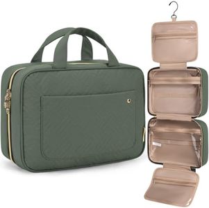 BAGSMART Toiletry Bag Travel Bag with Hanging Hook, Water-resistant Makeup Cosmetic Bag Travel Organizer for Accessories, Shampoo, Full-size Container, Toiletries (Hazy Green, Large)