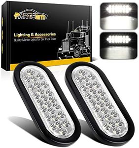 Partsam 2x Oval Clear Lens White Stop Turn Tail Backup Reverse Fog Lights Lamps Rubber Flush Mount 6" 24 LED for Truck Trailer Boat RV Waterproof