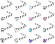 D.Bella 18G 20G 22G L Shaped Nose Studs Surgical Stainless Steel 1.5mm 2mm 2.5mm 3mm CZ Nose Rings For Women, Metal, stainless steel