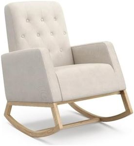 Storkcraft Northern Lights Premium Upholstered Nursery Rocking Chair (Ivory with Natural) – Stylish & Supportive Nursery Chair with Natural Wood Rocker Base, Premium Button Tufting for Classic Style