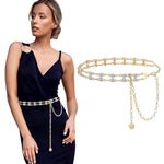 Venzina® Waist Chain for Women, Golden Waist Belt for Women Dresses, Rhinestone Women Belt Waist Chains for Women Jeans, Fashion Layered Metal Ladies Belly Chain Belt for Women Gifts