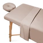 saloniture 3-Piece Microfiber Massage Table Sheet Set - Premium Facial Bed Cover - Includes Flat and Fitted Sheets with Face Cradle Cover - Sand Brown