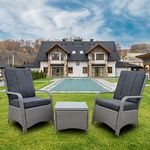 AZRBOPO 3 Pieces Outdoor Rattan Bistro Set, Patio Wicker Balcony Furniture with Steel Frame, Conservatory Set w/ 2 Cushioned Chair, Coffee Table, Rain Cover