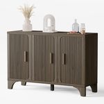 GOUUN Mid Century Modern Buffet Cabinet with Storage, Accent Sideboard and Credenza with Fluted Doors, Wood Coffee Bar Console for Kitchen, Living Room (Walnut Brown, 47" 3-Door)