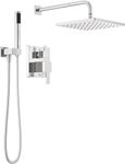 Delta Faucet Modern Raincan 2-Setting Square Shower System Including Rain Shower Head and Handheld Spray Chrome, Rainfall Shower System Chrome, Shower Valve and Trim Kit, Chrome 342701