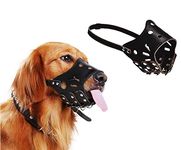 RvPaws Leather Adjustable AntiBite Mesh Guard, Dog Leather Breathable Anti-Bite Safety Mask, Metal Buckle Leather Muzzle for Dogs (Medium)