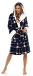 Lora Dora Ladies Dressing Gown Womens Luxury Tartan Check Robe Navy Medium UK 12-14