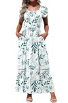 MOLERANI Summer Beach Dresses Women Trendy Tulip Sleeve Maxi Dress Square Neck Long Dress with Pockets,Green Willow Leaves,2XL