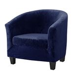 2 Pieces Club Chair Cover with Cushion Cover, Velvet Tub Chair Cover Slipcover for Armchairs Furniture Protector Spandex Couch Covers for Bar Counter Living Room Internet Cafes Hotel (Navy Blue)