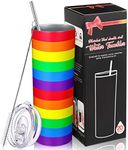 Geiserailie Rainbow Pride Flag Tumbler, Gay Pride Lesbian LGBT Pansexual Gift, Rainbow Striped Water Mug, LGBT Awareness Month Gifts, 20 oz Stainless Steel Insulated Water Tumbler (Rainbow)