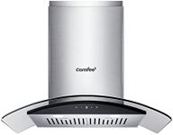 COMFEE Curved Glass Range Hood 30 Inch 450 CFM 3 Speed Gesture Sensing &Touch Control Panel Stainless Steel kitchen Ductless/Ducted Convertible with Baffle Filters and 2 LED Lights (CVG30W9AST)