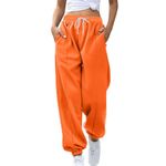 lcziwo Women's Loose Joggers Fashion High Waist Drawstring Fleece Sweatpants Casual Sweatpants with Pockets, 01-orange, Small