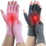 Kecartu 2 Pairs Compression Gloves for Rheumatoid Arthritis, Osteoarthritis, Carpal Tunnel Pain, Fingerless Arthritis Hand Gloves for Women Men Support Work&Computer Typing (Pink+Grey, Medium)