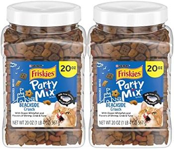 Purina Friskies Party Mix Cat Treats, Beachside Crunch, Made with Ocean Whitefish, Crunchy Cat Treats for Adult Cats, 20-Ounce Resealable Canister (Pack of 2)