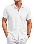 COOFANDY Men's Casual Short Sleeve Shirt Button Down Shirt Business Dress Shirt with Pocket Summer Beach Tops White XL