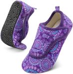 BARERUN Wide Feet Socks - Non Slip Gripper Socks for Elderly Women & Men, Purple, Size 5.5-6.5 Women, 4-5 Men