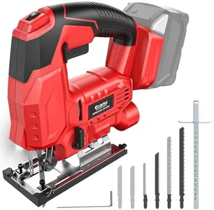 Ecarke Cordless Jig Saw Compatible With Milwaukee 18V Battery, Brushless, 4 Orbital Sets, 7 Speeds Dial Control, Dust-Blowing, ±45° Bevel Cuts, LED Light and 6PCS Blades For Cutting (Without Battery)