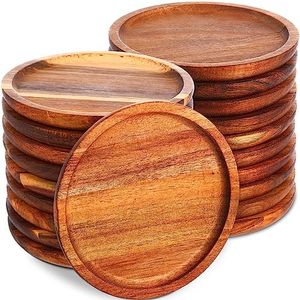 Gejoy 20 Set Acacia Wood Plates Round Wooden Dinner Plates 6 Inch Charger Serving Tray Lightweight, Unbreakable Natural Dinnerware Dishes for Steak, Snack, Dessert, Cake, Housewarming