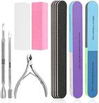 Nail File Set, WOVTE 11 Pcs Nail Files Block 7 Ways Buffer Block Buffer Block Sponge Polished, Come with Cuticle Nipper and Pusher for Dead Skin Nail Trimming Manicure Tools