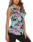 Gemulate Women's Plus Size Gym Clothes Sleeveless Golf Tennis Polo Shirts Zip Up Workout Tank Tops Tropical Print XXL