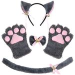 Cat Cosplay Costume Kitten Tail Ears Collar Paws Gloves Kit Anime Lolita Gothic Set for Halloween (Grey)