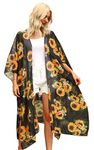 Hibluco Women's Long Floral Kimono Printed Cardigan Sheer Swimsuit Cover Ups