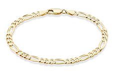 Miabella Solid 18K Gold Over Sterling Silver Italian 5mm Diamond-Cut Figaro Chain Bracelet for Women Men, 925 Made in Italy, Sterling Silver