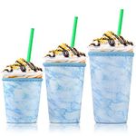 Iced Coffee Cup Sleeve for Large Sized Cups, Reusable Neoprene Iced Coffee Cup Holder for Hot Cold Drinks, Compatible with Starbucks, Dunkin Donuts, and More (3 PK Sm-Med-Lg, Blue Marble)