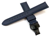 Ewatchaccessories 21mm Genuine Leather Blue Watch Band Strap for Men and Women | Comfortable and Durable Material | Deployment Black Buckle-D1