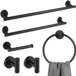 6-Piece Matte Black Bathroom Hardware Accessories Set, Lava Odoro Bath Towel Bar Holder Set Towel Rack Set Wall Mounted Stainless Steel, 23.6 Inch