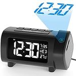 LIORQUE Projection Alarm Clock, Digital Alarm Clocks Bedside with FM Radio, Radio Alarm Clock with Projector, Large VA Display, 4-Level Dimmer, Snooze, Digital Alarm Clock for Bedroom