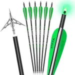 KEAUP 20 inch Carbon Crossbow Bolts with Crossbow Broadheads and Lighted Nocks, 6 Pack Hunting Carbon Crossbow Arrows for Archery Practice and Hunting (Green)