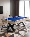 7 FT Billiard Table, Adult Pool Table for Home, Complete Set with 2 Cues, 16 Balls, 2 Chalks, Triangle, Brush, K-Leg Construction, Professional Blue Cloth, Rustic Grey Finish (84 x 46 x 32 Inch)
