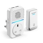 TECKNET Plug Through Wireless Doorbell with AC/USB Sockets, IP65 Waterproof Self-Powered Cordless Door Bells, 400M Range Plug in Door Bell Kits,60 Chimes,5-Level Volume&LED Light Flash
