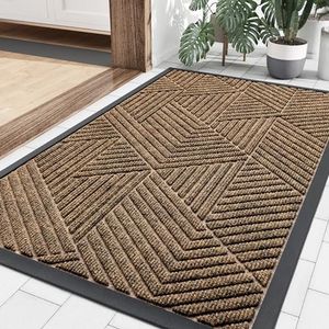 Smiry Front Door Mat Outside Entrance, Heavy Duty Sturdy Natural Rubber Doormat, Trap Dirt and Moisture, Easy Clean Low Profile Welcome Floor Mats for Indoor Outdoor Entry, 29.5x17 Inch, Brown