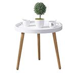 CLIPOP White Round Side Table, Modern Small Coffee Table Living Room Sofa Side Table with Wooden Legs for Living Room Bedroom (50 * 45 cm)