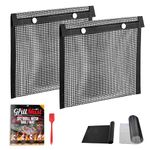 GrillMust Premium Set of 2 Large Grill Mesh Bags 12 x 9.5 inch, 1 Nonstick Grill Mat & Mesh Grill Mats Reusable for Outdoor Grill 16 x 13 inch & Brush, Heat-Resistant, Electric Gril Gas Charcoal BBQ