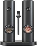 IraXpro Electric Salt and Pepper Grinder Set with Battery Powered,LED Light,Storage Base,Ceramic Grinders with Adjustable Coarseness,Electric Salt and Pepper Mill Set of 2 Pack (Black-Battery)