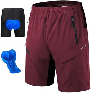 Mens Mountain Bike Shorts 3D Padded Baggy Bicycle Riding Cycling Shorts Quick Dry Lightweight Biking Shorts(Wine Red 2XL)