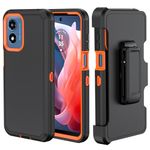 TASHHAR Phone Case for Moto G Play 2024 Case,Heavy Duty Hard Shockproof Armor Protector Case Cover with Belt Clip Holster for Moto G Play 2024 Phone Case (Black+Orange)