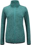 Dolcevida Women's Long Sleeve Sweater Fleece Zip Up Speckled Jacket with Pockets, Turquoise, Small