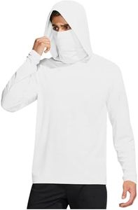 Fishing Shirt Mens UPF 50+ Sun Hoodie with Mask Long Sleeve Fishing Shirts Lightweight Cooling UV Protection Tops with Thumb Hole White