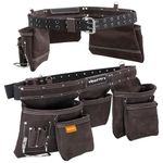 WrightFits Leather Tool Belt for Men – 9 Pocket Heavy Duty Tool Pouch Apron, Double-Stitched Work Belt with Adjustable Waist & Hammer Loop for Electricians, Carpenters & Construction