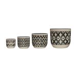 Creative Co-Op Modern Stoneware Hand-Painted Geometric Designs, Set of 4 Sizes, Black and Natural Planter
