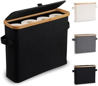 Toilet Paper Storage Basket with Lid, Bamboo Toilet Paper Storage Holder Stand Organizer for Bathroom, Toilet Paper Storage Box Container with Handle, Toilet Tissue Storage Bin for RV Closet, Black