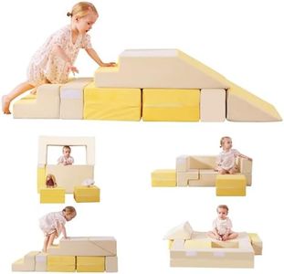 Baby Foam Climbing Blocks|Modular Kids Play Couch with 2 Cubes Indoor,Foldable Soft Play Set for Toddlers Crawling & Climbers,Beige & Yellow