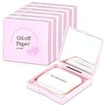 480Pcs Face Oil Blotting Sheets with Mirror Case and Powder Puff (80 Sheets/Set), Oil Control Film Blotting Paper Replacment for Clean & Clear Oil-Absorbing Sheets (Rose*6 Set)