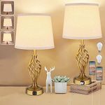 Touch Table Lamps Set of 2, nightstand lamp with USB Ports Bedside 3 Way Touch dimmer Desk lamp for Living Room Bedroom,Gold Plated Spiral cage Base Design Warm White dimmer Bulbs Included.