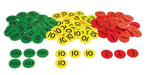 Inspirational Classrooms 3108403 Place Value Counters H T U Educational Toy (Pack of 300), Red, Yellow, Black, Green